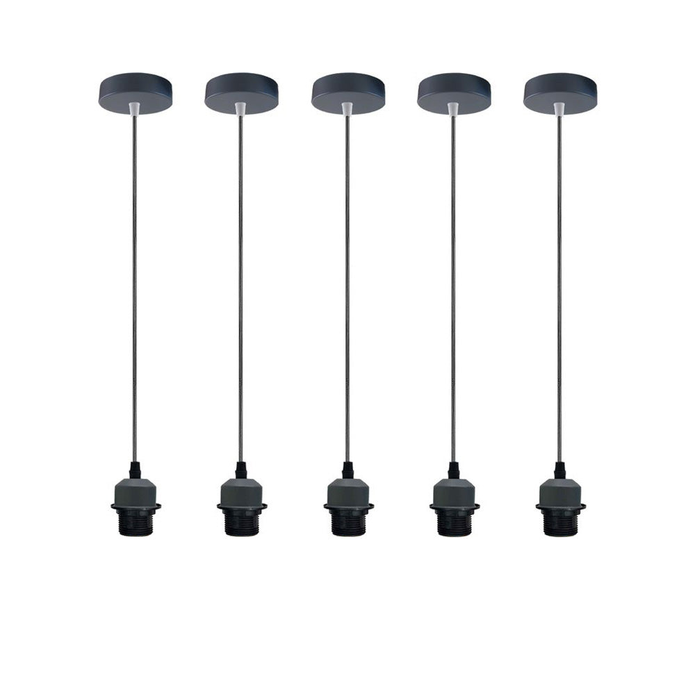 5 Pack Industrial Grey Pendant Light Fittings - Without Bulbs