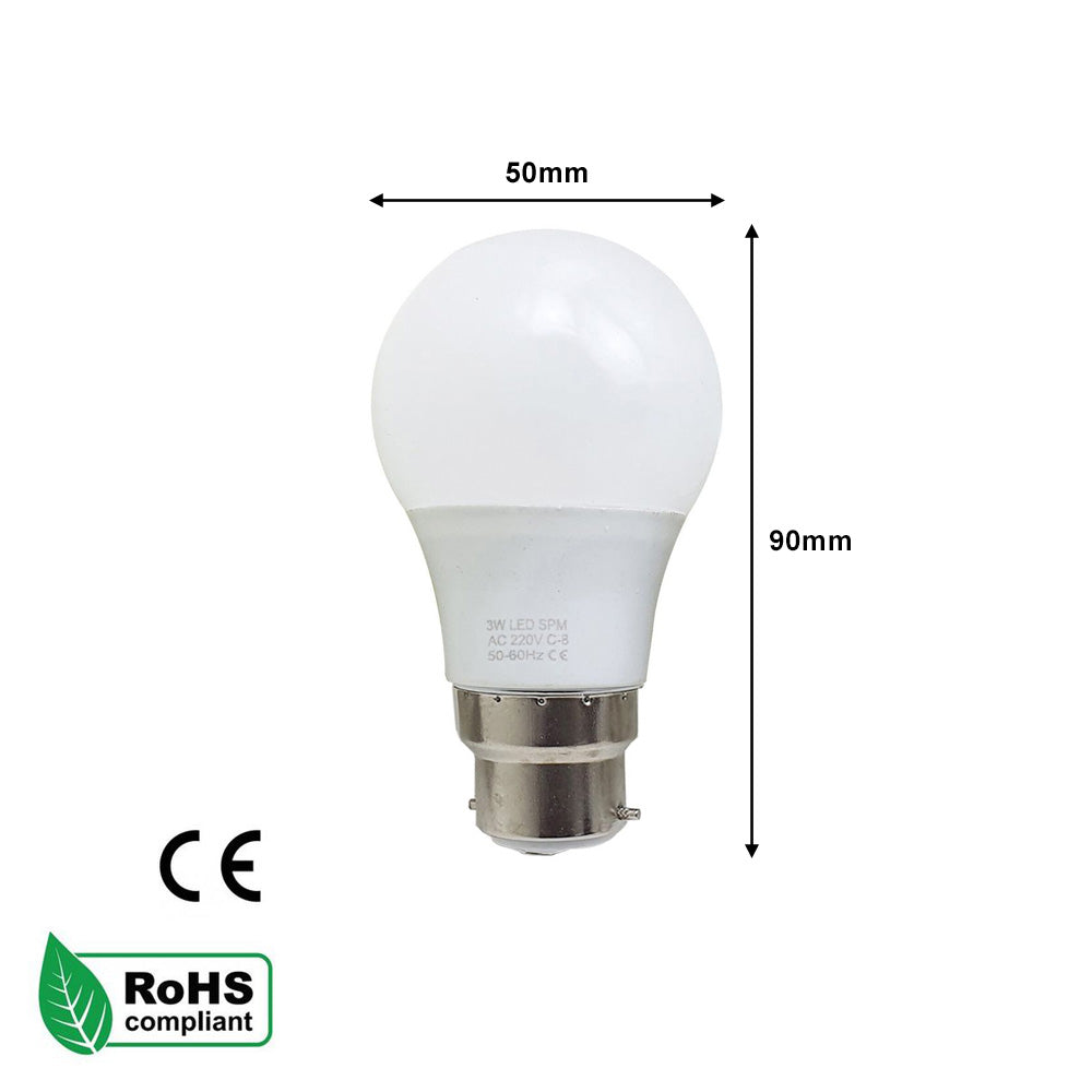 B22 3W LED Non Dimmable Energy Saving Light Bulbs - Cool White