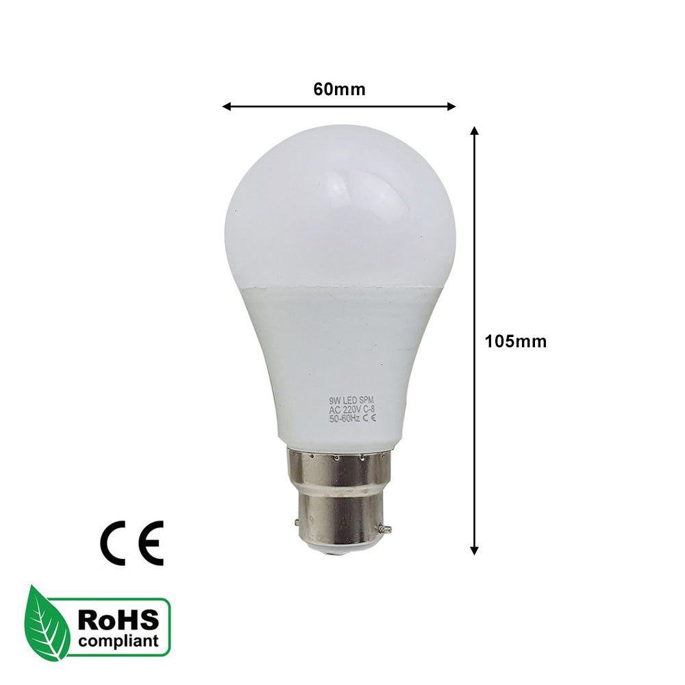 B22 9W LED Non Dimmable Energy Saving Light Bulbs - Cool White
