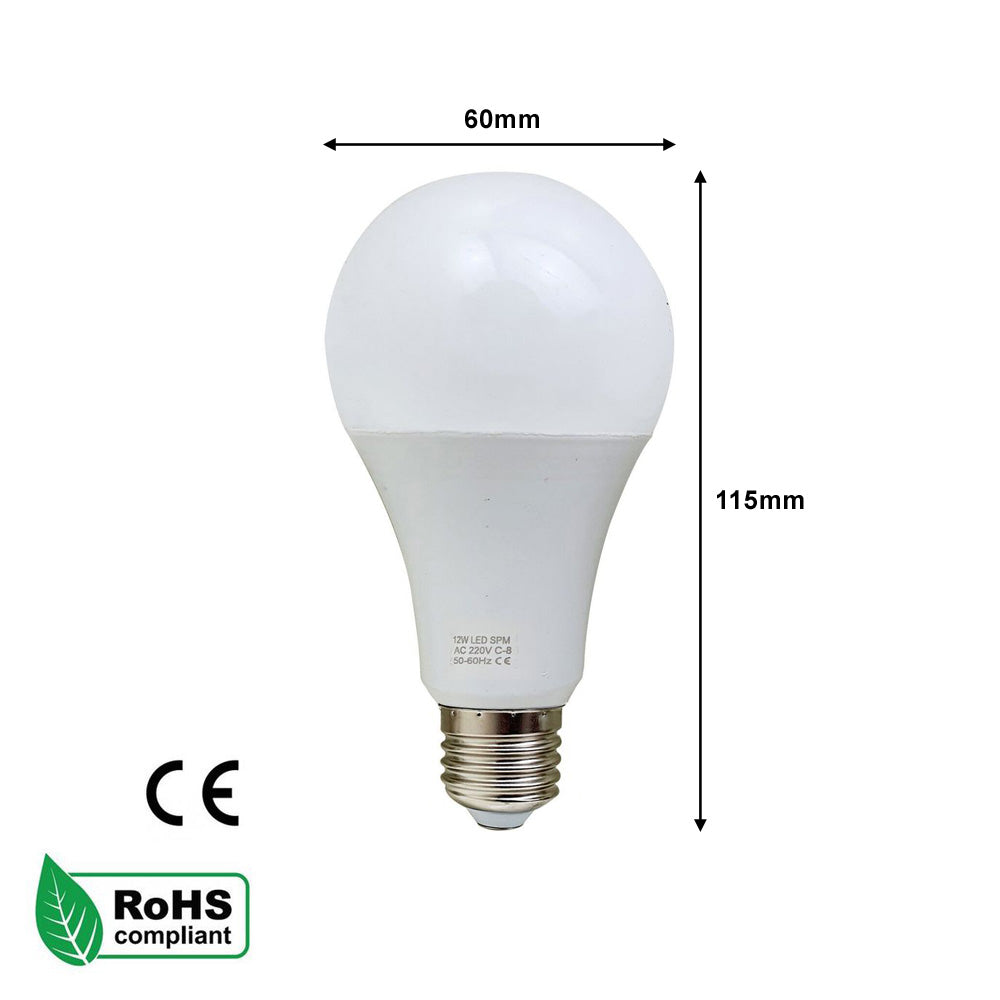 E27 12W LED Non Dimmable Energy Saving Light Bulbs - Cool White