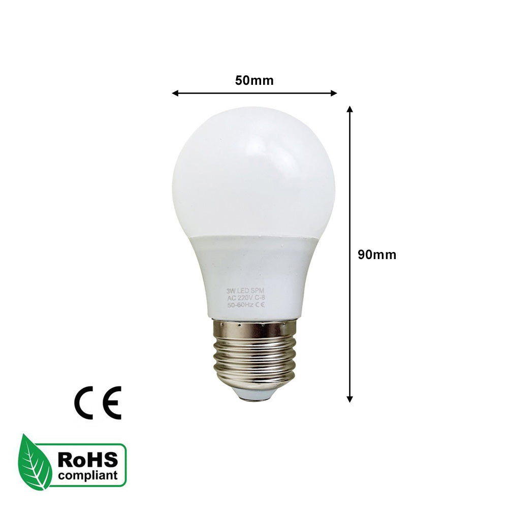 E27 3W LED Non Dimmable Energy Saving Light Bulbs - Cool White