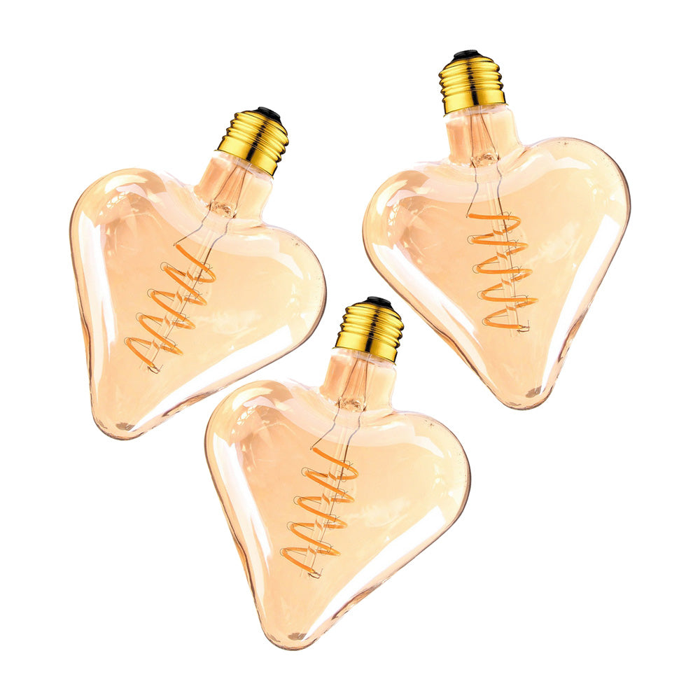 E27 4W Heart Shaped Edison Non Dimmable LED Bulb - Vintage Amber - Warm White - 3 Pack