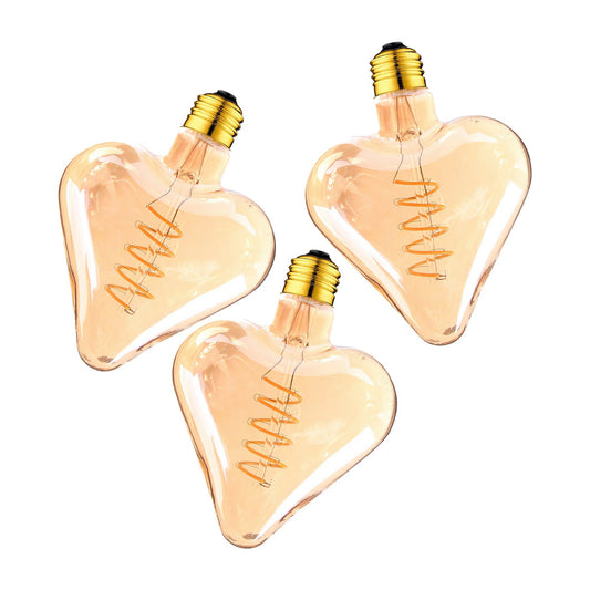 E27 4W Heart Shaped Edison Non Dimmable LED Bulb - Vintage Amber - Warm White - 3 Pack