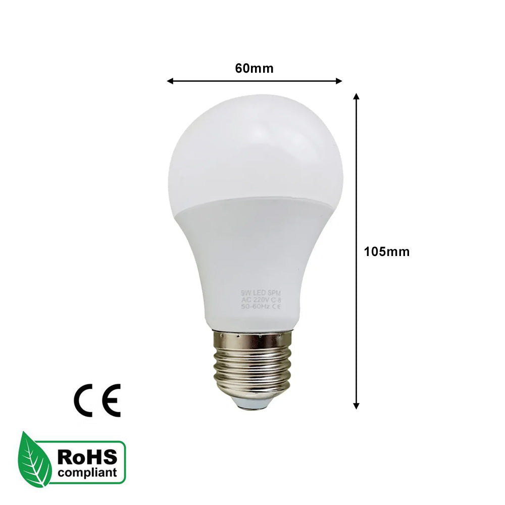 E27 9W LED Non Dimmable Energy Saving Light Bulbs - Cool White