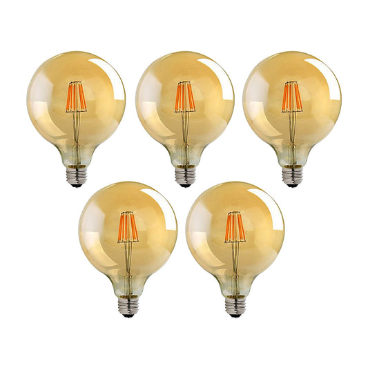 G125 E27 8W Edison Dimmable LED Bulbs - Vintage Amber - Warm White - 5 Pack