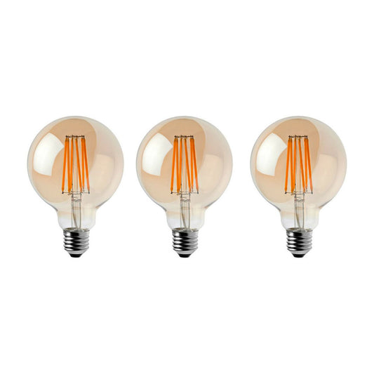 G95 E27 8W Edison Dimmable LED Bulbs - Vintage Amber - Warm White - 3 Pack