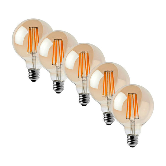 G95 E27 8W Edison Dimmable LED Bulbs - Vintage Amber - Warm White - 5 Pack