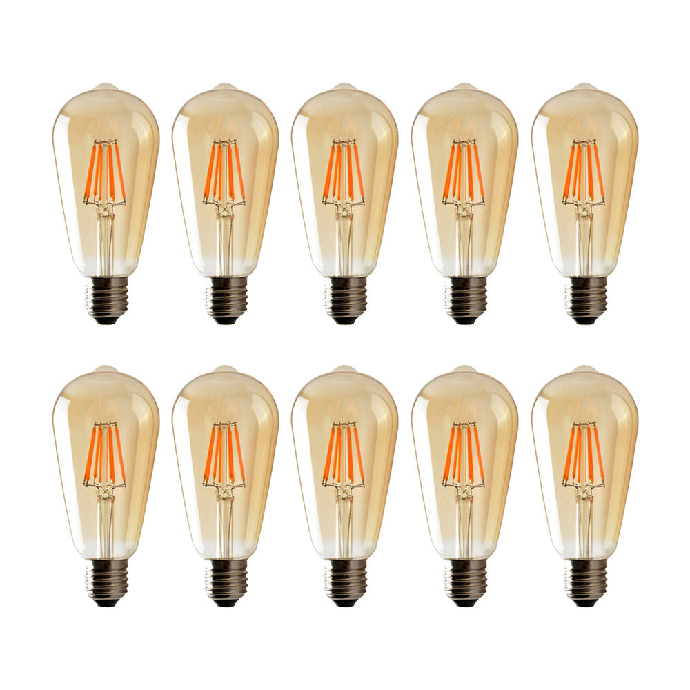 ST64 E27 6W Edison Dimmable LED Bulbs - Vintage Amber - Warm White - 10 Pack