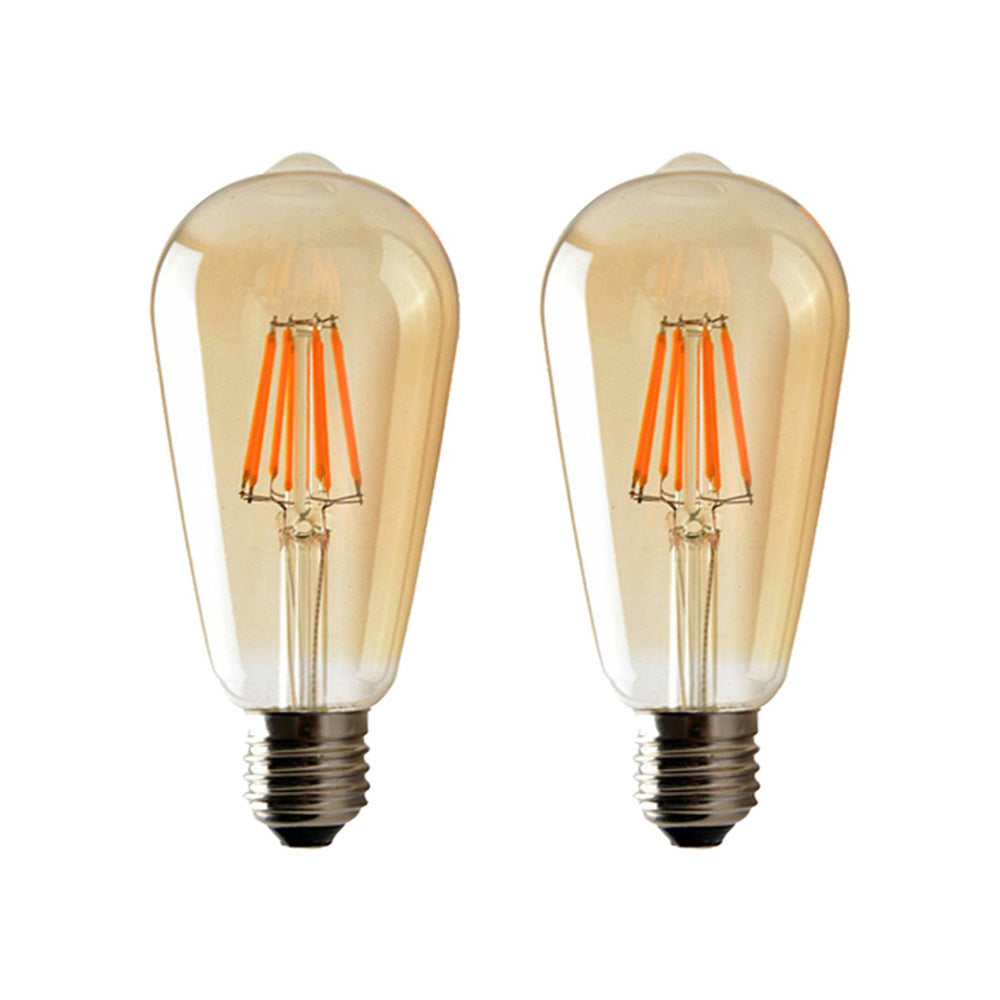 ST64 E27 6W Edison Dimmable LED Bulbs - Vintage Amber - Warm White - 2 Pack