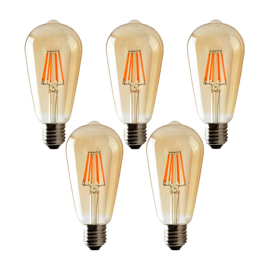 ST64 E27 6W Edison Dimmable LED Bulbs - Vintage Amber - Warm White - 5 Pack