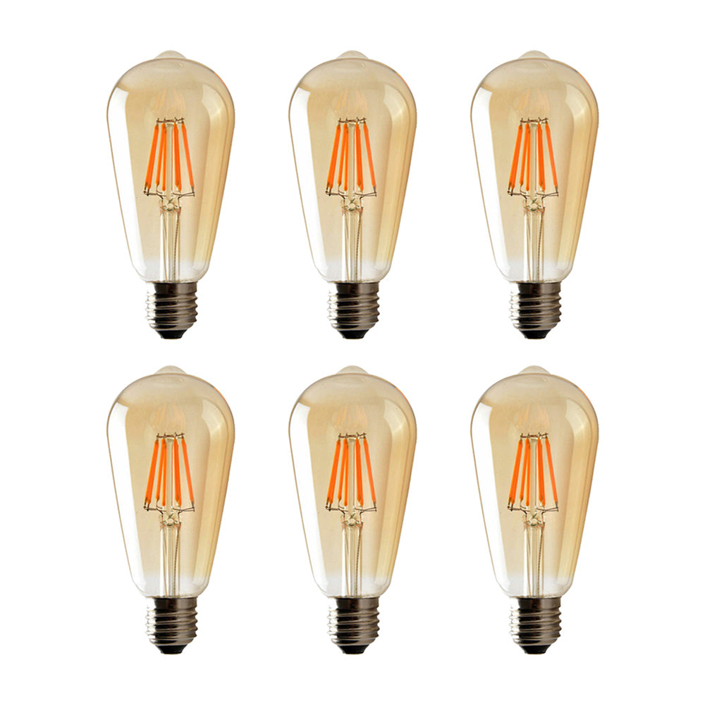 ST64 E27 6W Edison Dimmable LED Bulbs - Vintage Amber - Warm White - 6 Pack