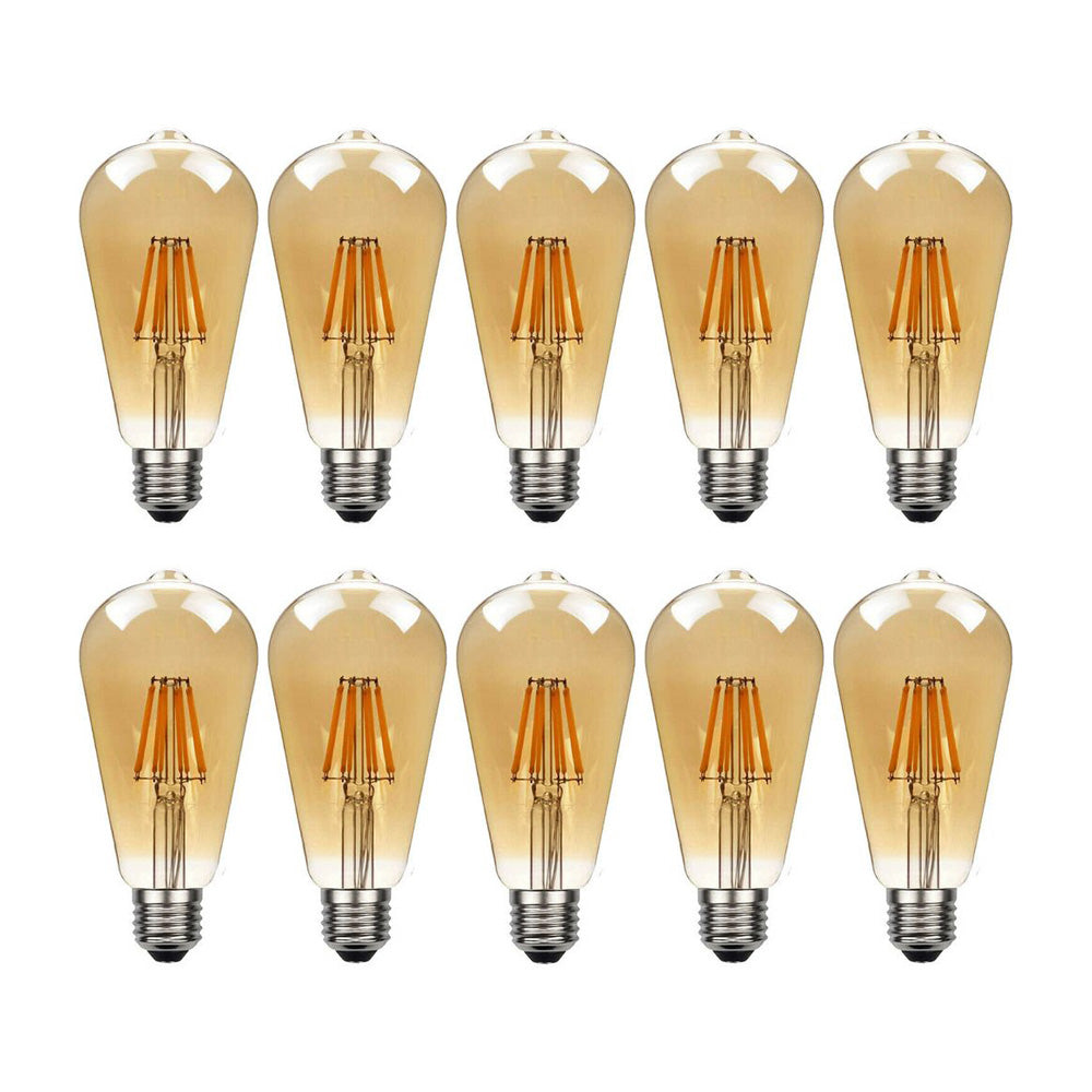 ST64 E27 8W Edison Dimmable LED Bulbs - Vintage Amber - Warm White - 10 Pack