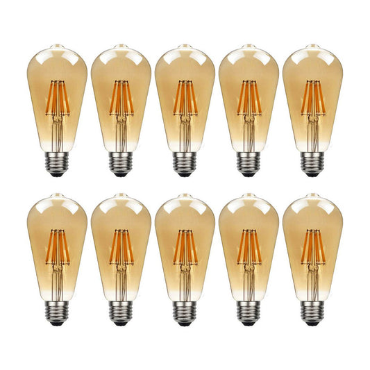 ST64 E27 8W Edison Dimmable LED Bulbs - Vintage Amber - Warm White - 10 Pack
