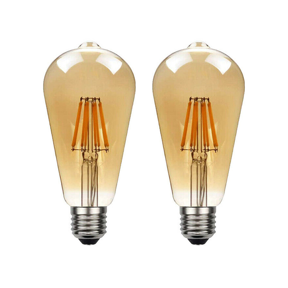 ST64 E27 8W Edison Dimmable LED Bulbs - Vintage Amber - Warm White - 2 Pack
