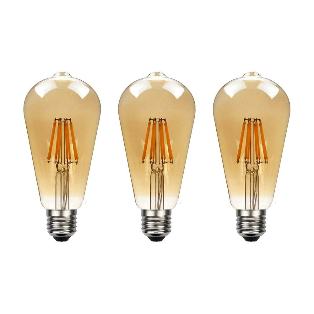 ST64 E27 8W Edison Dimmable LED Bulbs - Vintage Amber - Warm White - 3 Pack