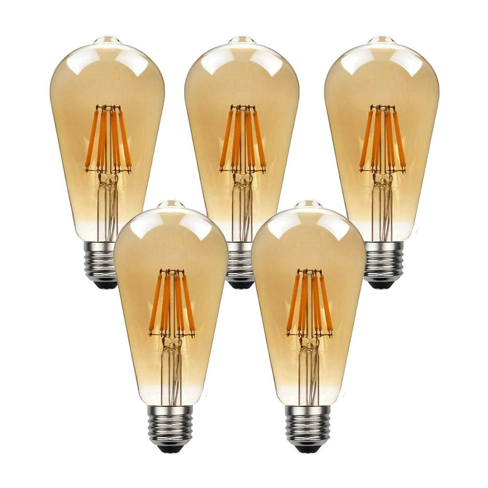 ST64 E27 8W Edison Dimmable LED Bulbs - Vintage Amber - Warm White - 5 Pack