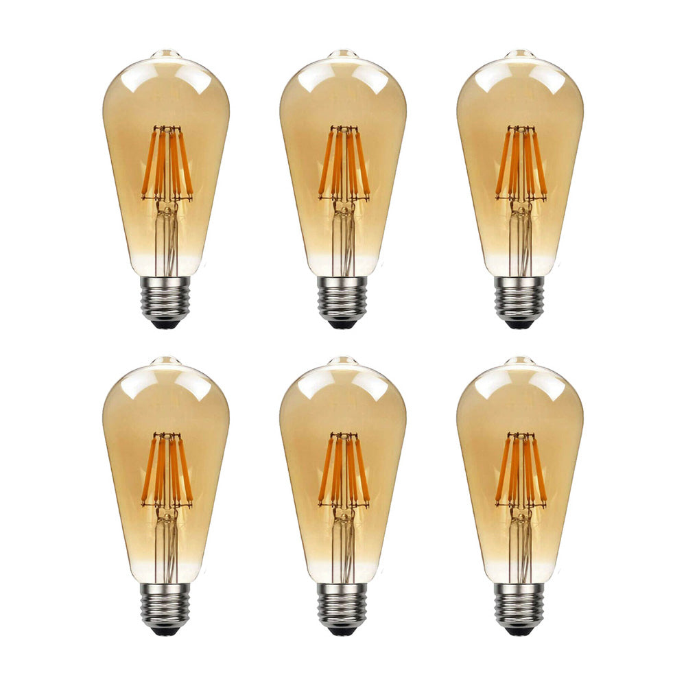 ST64 E27 8W Edison Dimmable LED Bulbs - Vintage Amber - Warm White - 6 Pack