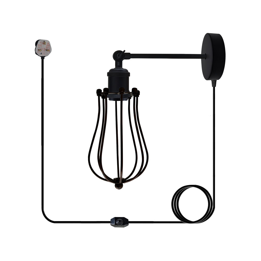 Cage Style Black Plug In Wall Light