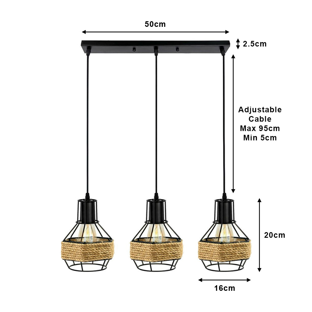 Black Cage 3 Light Pendant