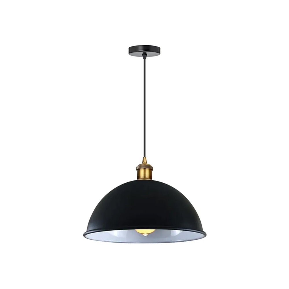 Black Large Dome Pendant Light - With Bulb