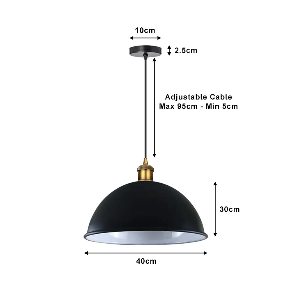 Black Large Dome Pendant Light - Without Bulb