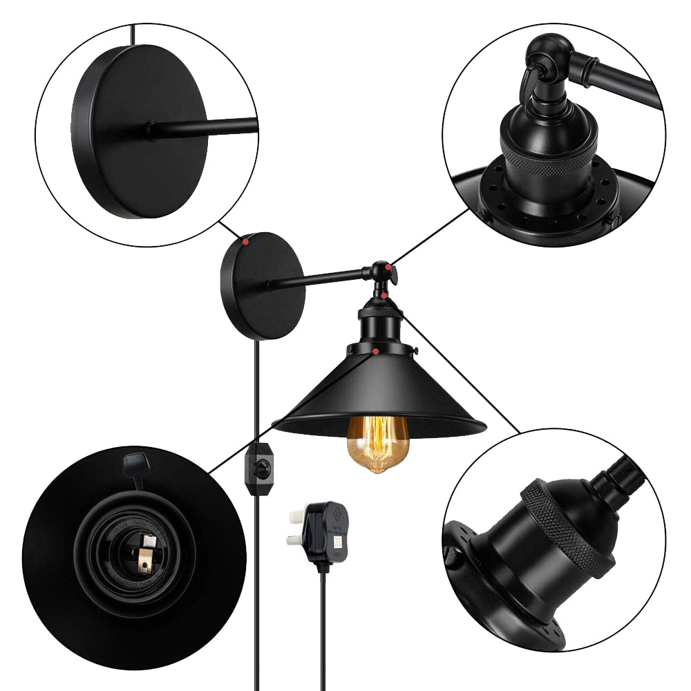 Black Plug In Wall Light