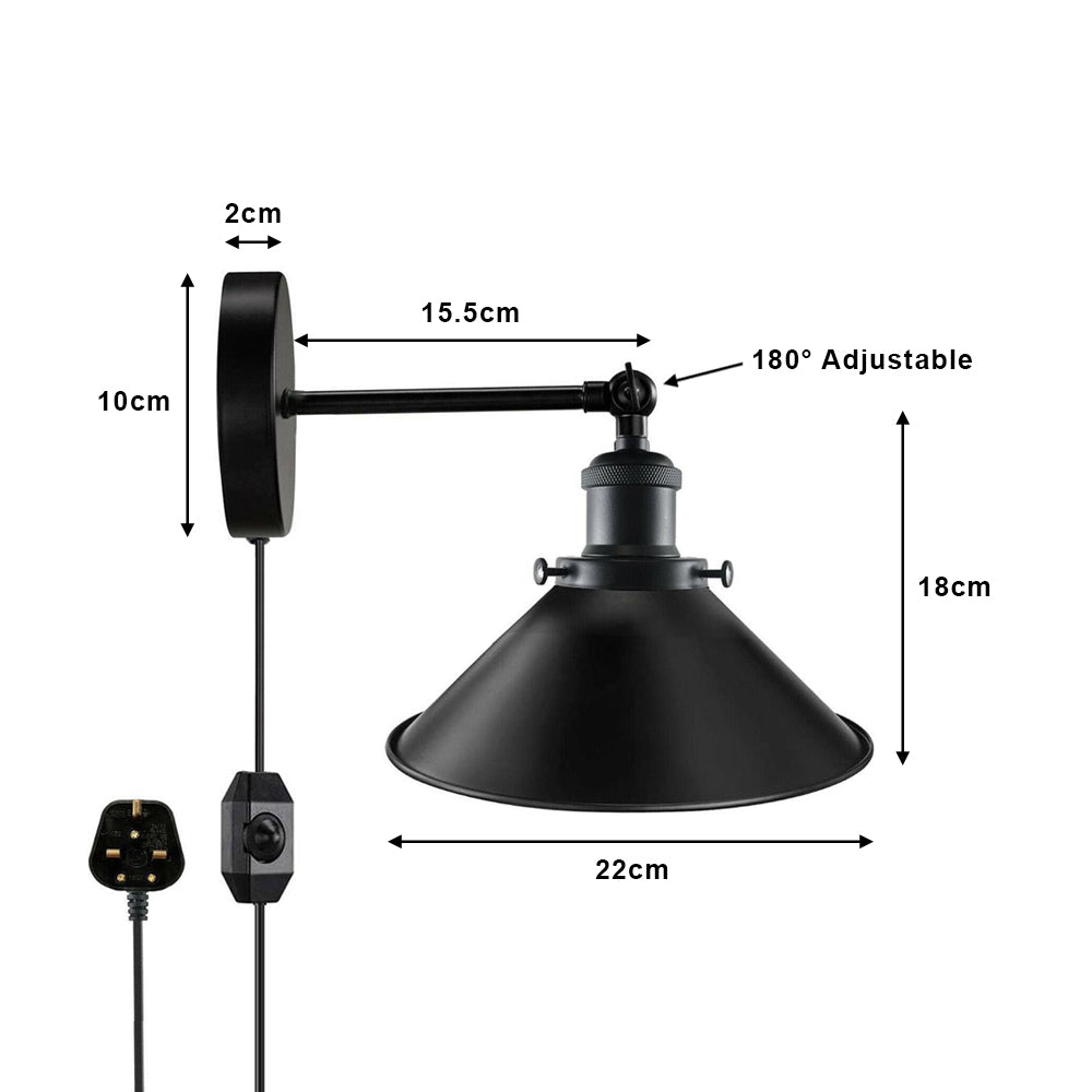 Black Plug In Wall Light