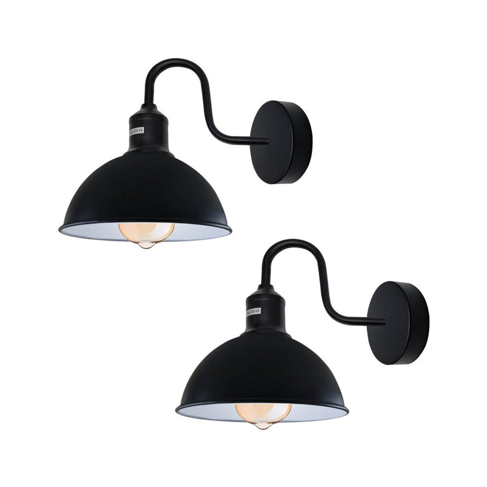 Dome Industrial Swan Neck Wall Lights - 2 Pack