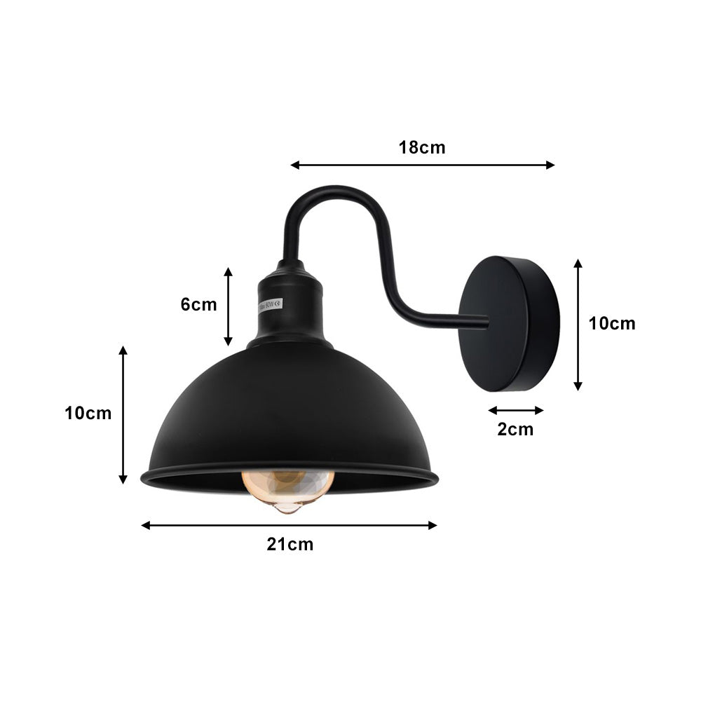 Black Dome Industrial Swan Neck Wall Lights - 2 Pack
