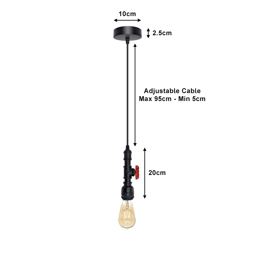 Pipe Steampunk Pendant Light - Exposed Bulb