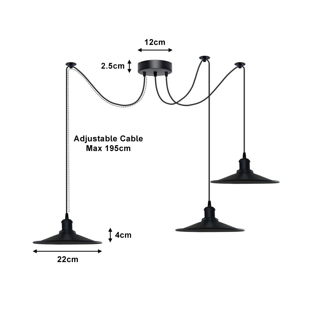 Black Vintage Spider 3 Pendant Ceiling Light - With Bulbs