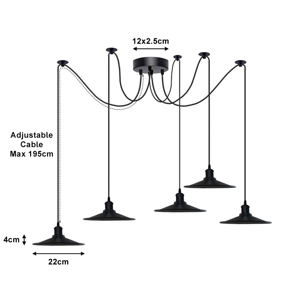 Black Vintage Spider 5 Pendant Ceiling Light - Without Bulbs