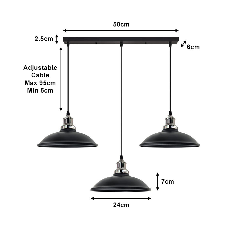 Black Vintage Industrial 3 Light Pendant