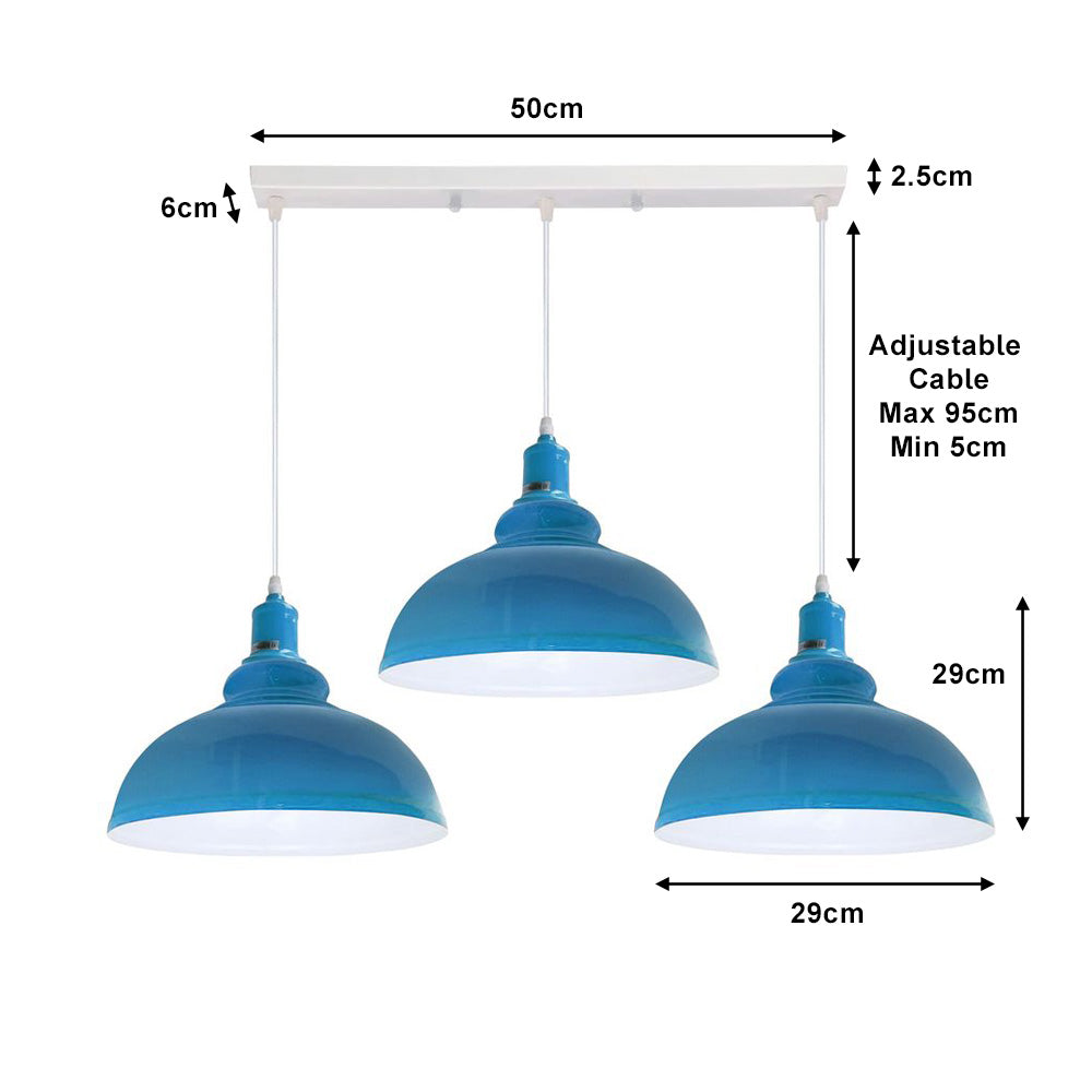Dome Vintage Style 3 Light Pendant in 8 Colours