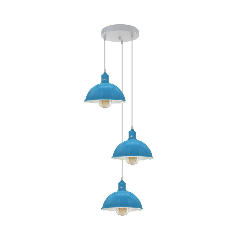 Blue Small Dome Triple Pendant Light