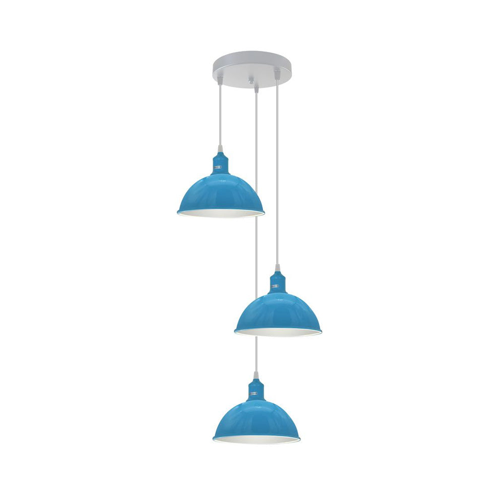 Blue Small Dome Triple Pendant Light
