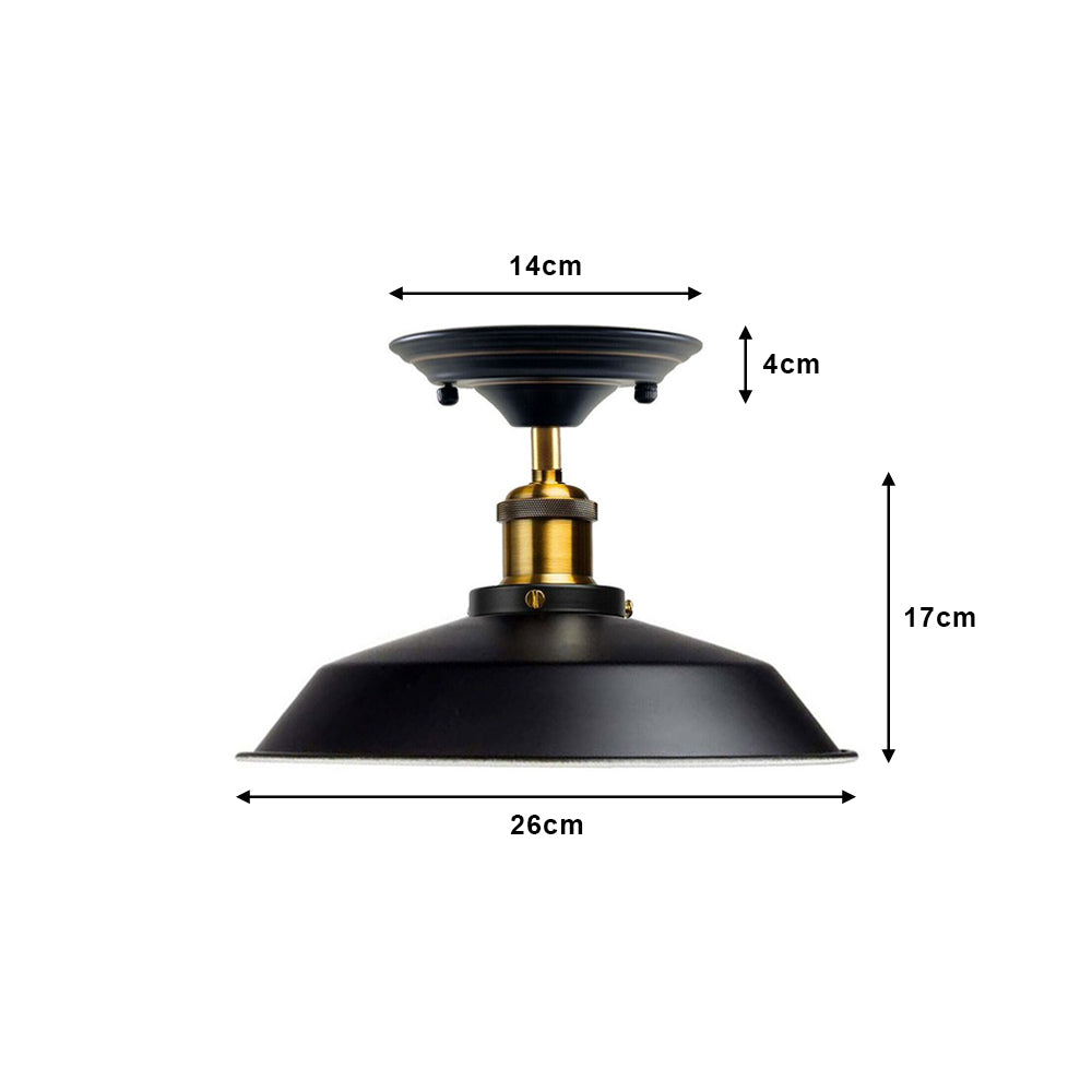 Black Bowl Vintage Style Ceiling Light - Flush Mounted