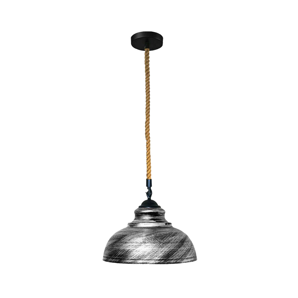 Brushed Silver Dome Vintage Rope Pendant Light