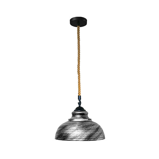 Brushed Silver Dome Vintage Rope Pendant Light