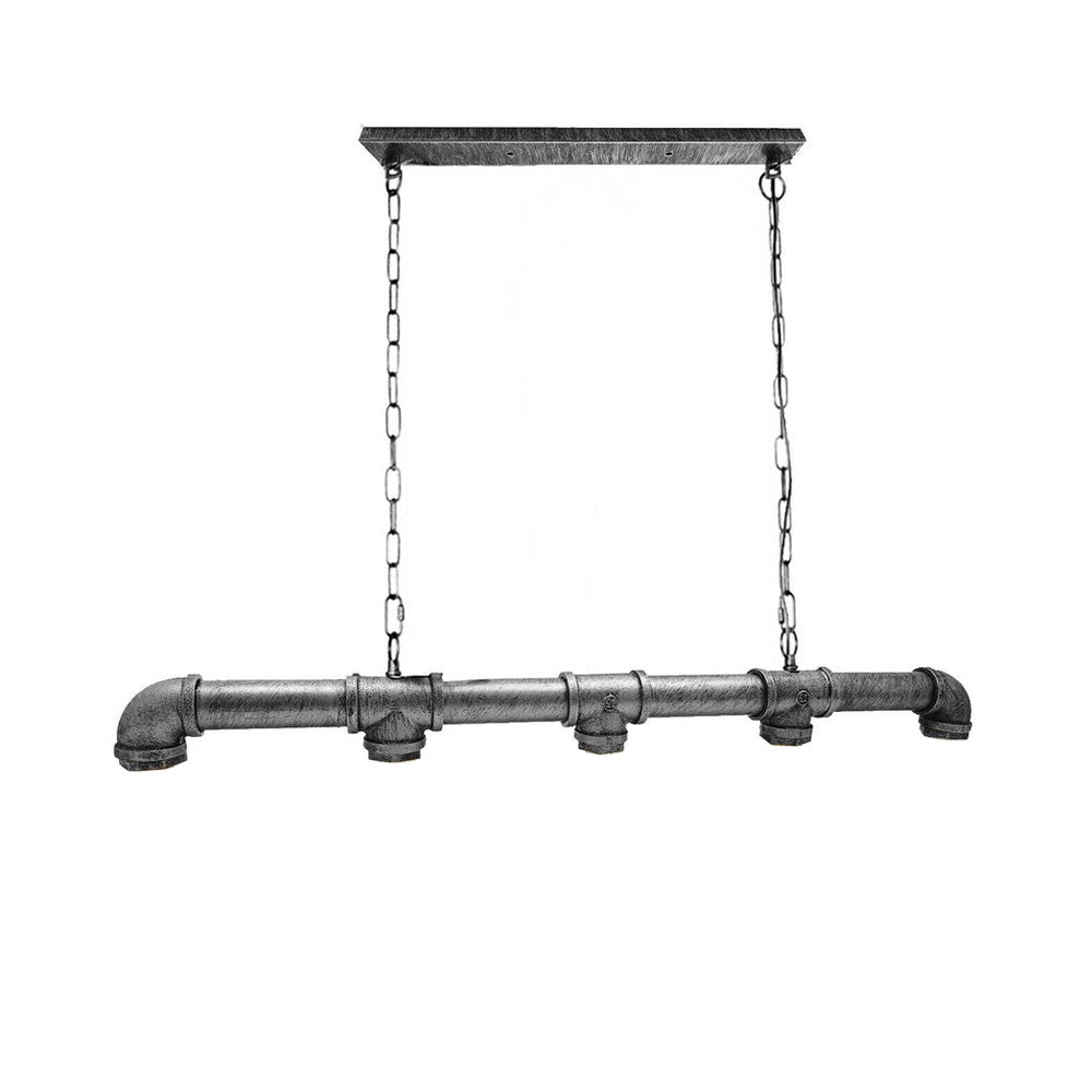 Brushed Silver Waterpipe Steampunk 5 Light Pendant - Without Bulbs