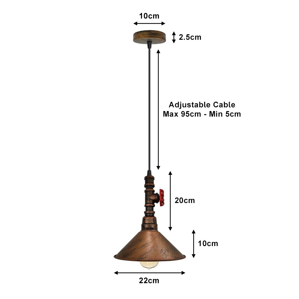 Brushed Copper Pipe Steampunk Pendant Light - With Shade