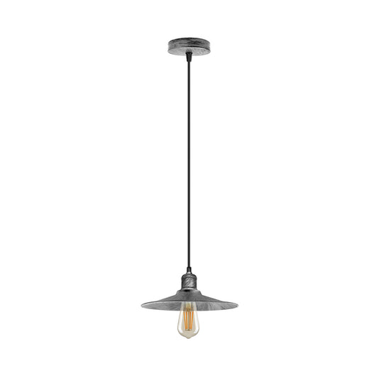Brushed Silver Vintage Pendant Light - With Bulb