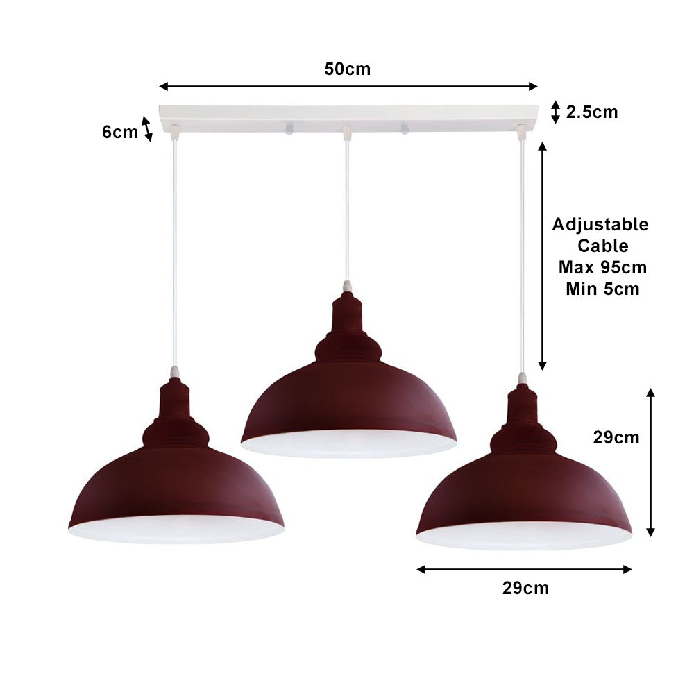 Burgundy Dome Vintage Style 3 Light Pendant