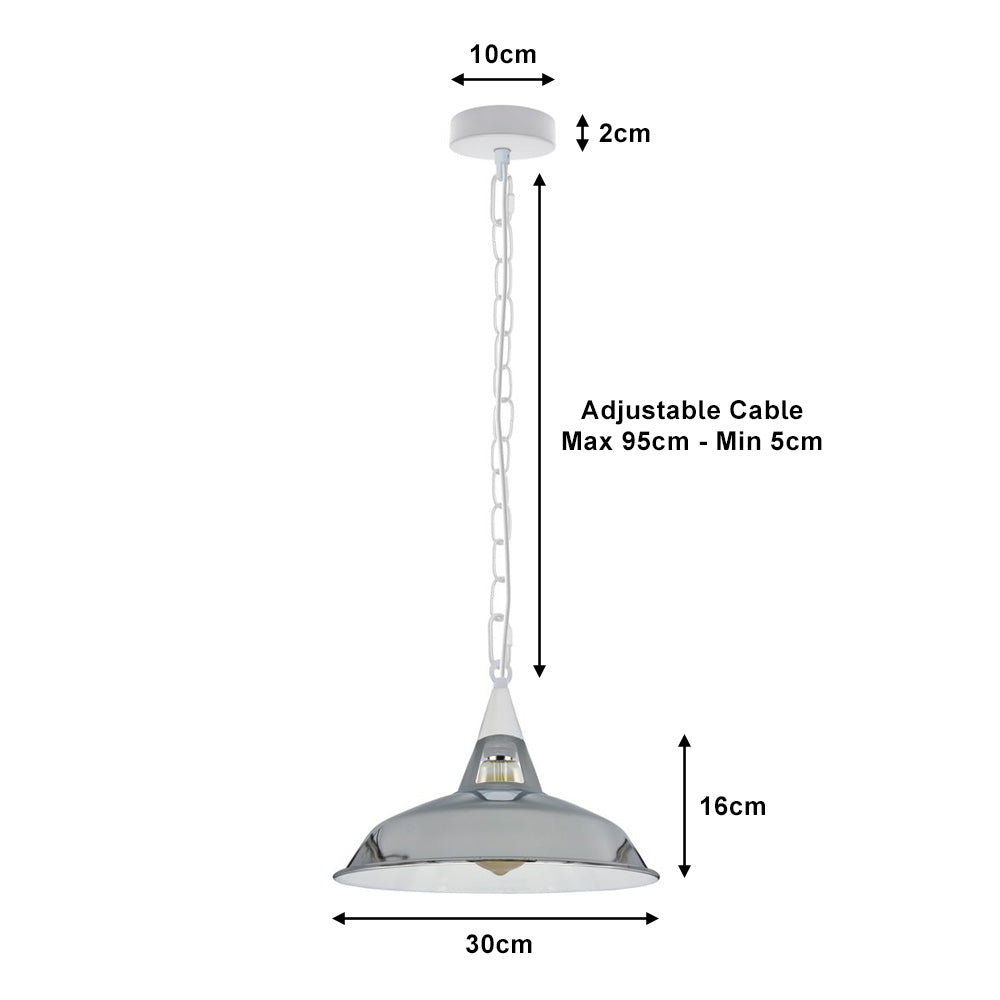 Chrome Barn Style Industrial Pendant Light - With Chain