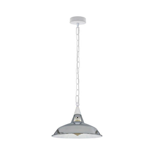 Chrome Barn Style Industrial Pendant Light - With Chain