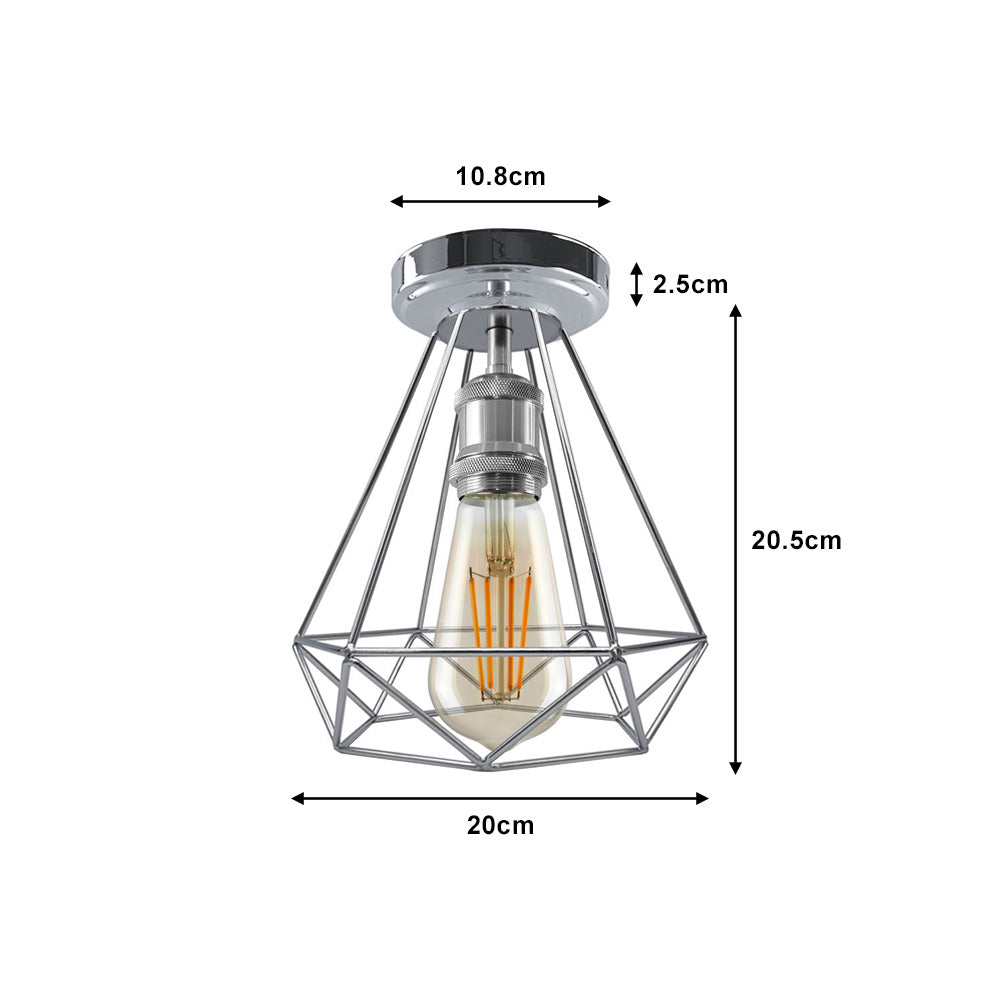 Chrome Diamond Cage Flush Ceiling Light - With Bulb