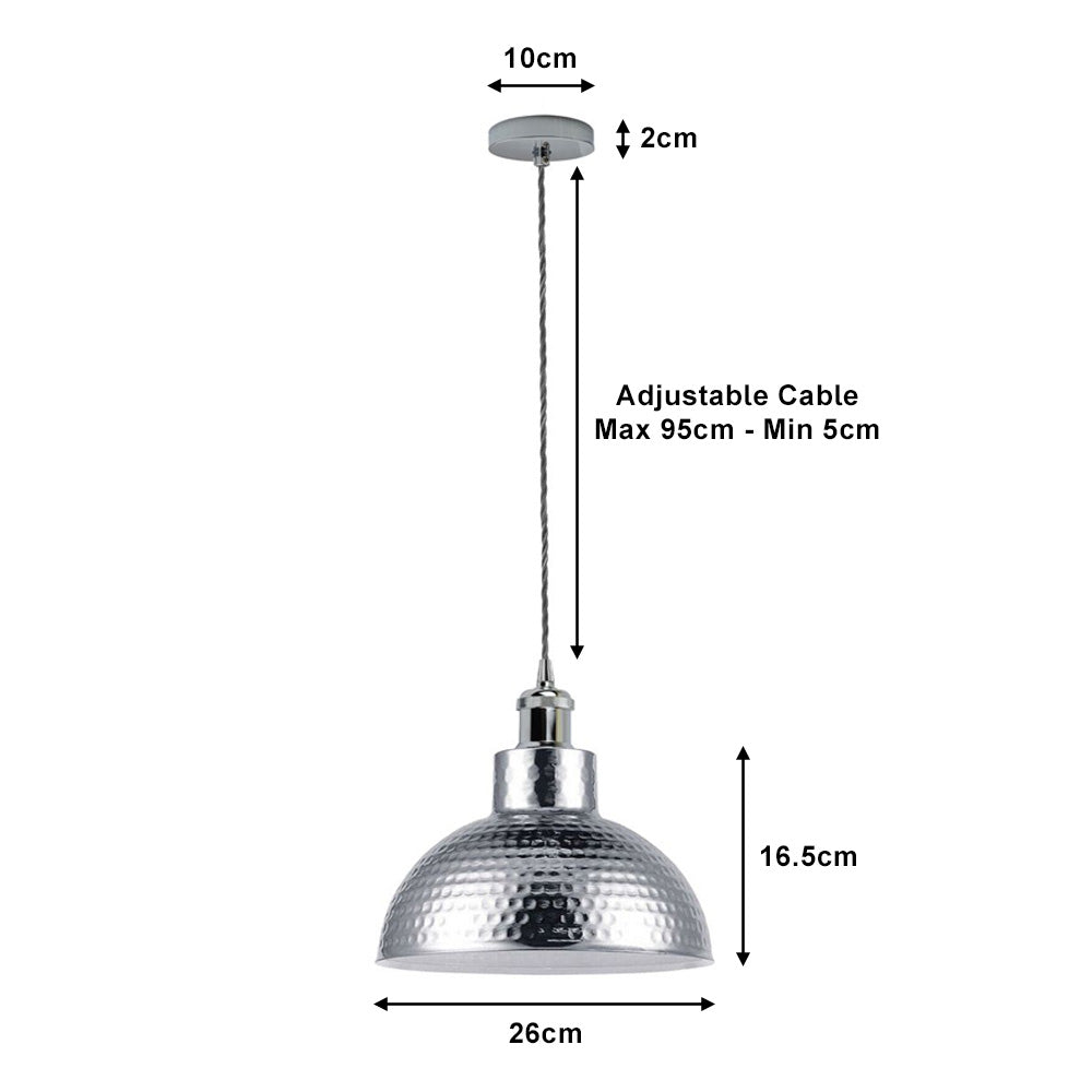Chrome Dome Vintage Style Pendant Light - Without Bulb