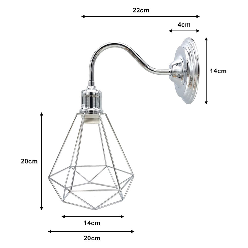 Chrome Diamond Cage Swan Neck Wall Light - Without Bulb