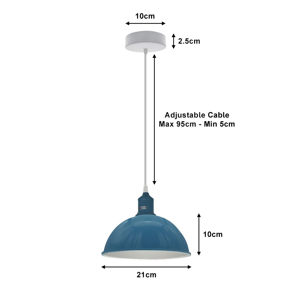 Cyan Blue Small Dome Pendant Lights - With Bulbs - 2 Pack