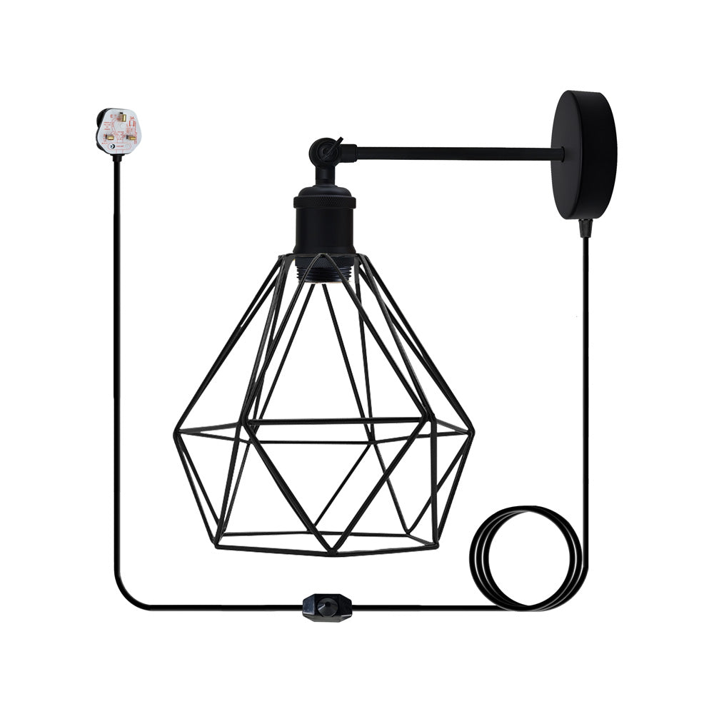 Cage Style Black Plug In Wall Light